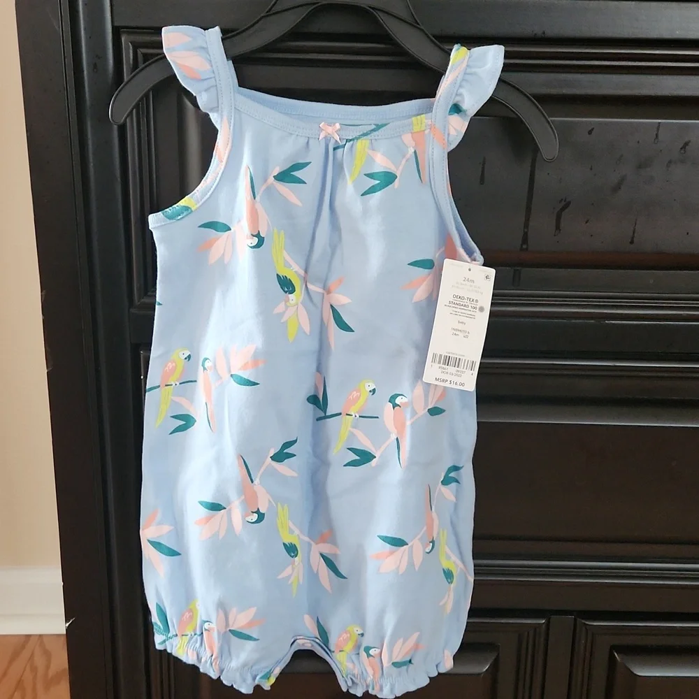 NWT Carter's Baby Blue Parrot Romper 24 Months